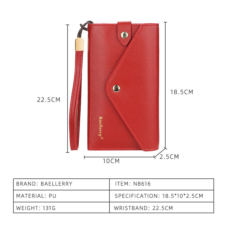 Baellerry Vrouwen Portemonnee Rode Lange Portemonnee Met Hasp Meisje Grote Capaciteit Portemonnees En Tassen Dames Clutch Portemonnee Met hand Strap