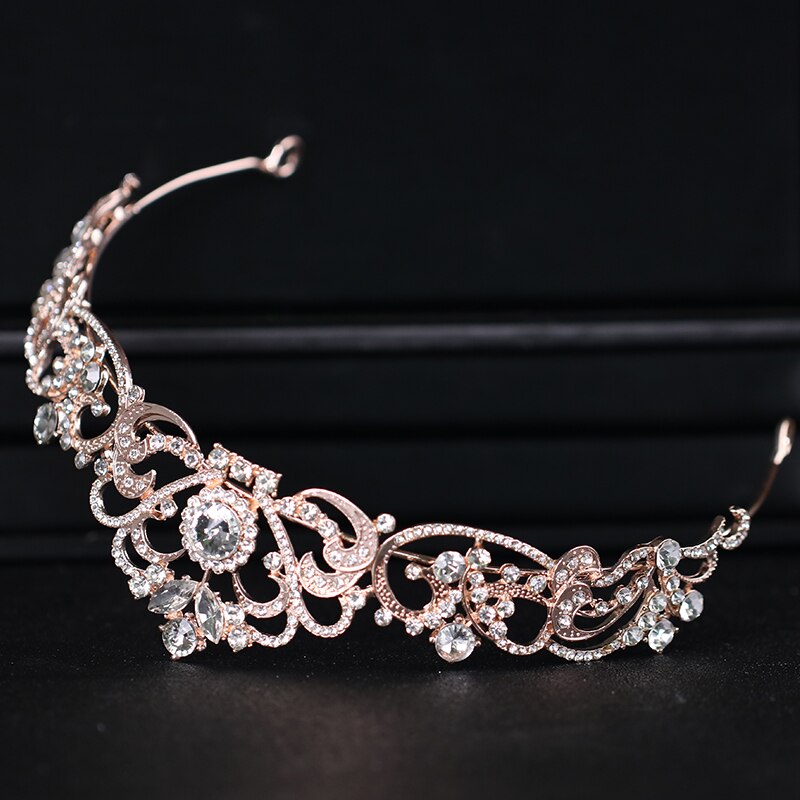 Alla Moda di Cristallo corona in Oro Rosa da Sposa tiara E corona Accessori per Capelli per La Cerimonia Nuziale Della Sposa Monili Dei Capelli Delle Donne Copricapo