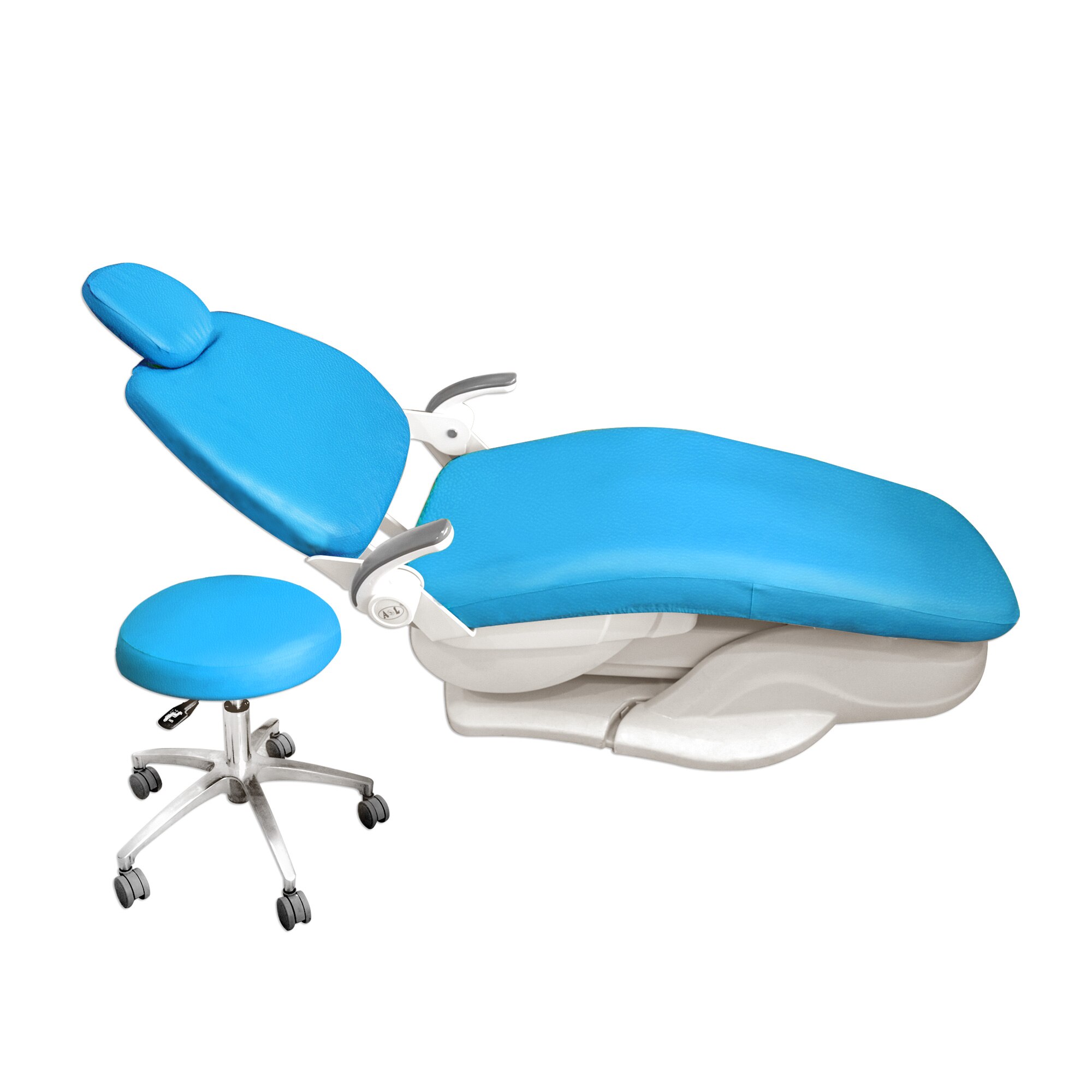 Dental PU Leather Unit Dental Chair Seat Cover Chair Cover Elastic Waterproof Protective Case Protector Dentist Equipment 1 Set: sky Blue
