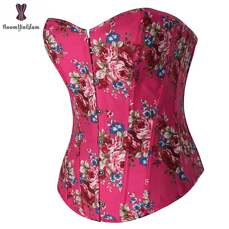 Lolita-prendas de vestir de primavera y verano, corsé Overbust con estampado de flores y cierre de hebilla frontal, corpiño verde y rosa, Corset de buena
