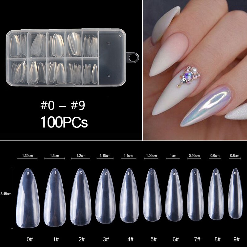 100/500 stk stiletnegle falske negle kunsttips natur klar farve fuld cover akryl diy negle extensions tryk på negle værktøj: 100 stk x -2 klare