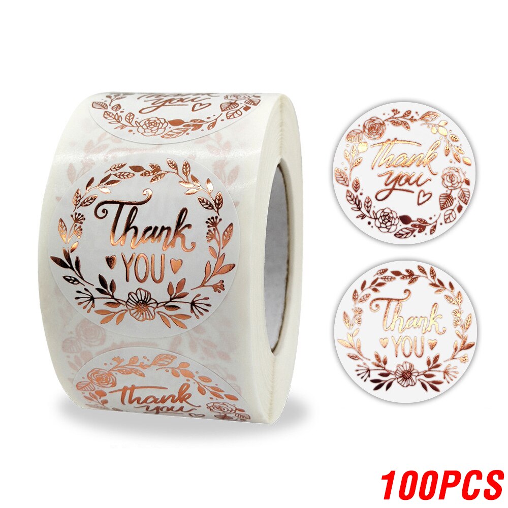100-500 Uds. Pegatinas 'Gracias' de lámina de oro rosa para pequeñas empresas, sello de , etiquetas de , decoración de sobres: Marrón