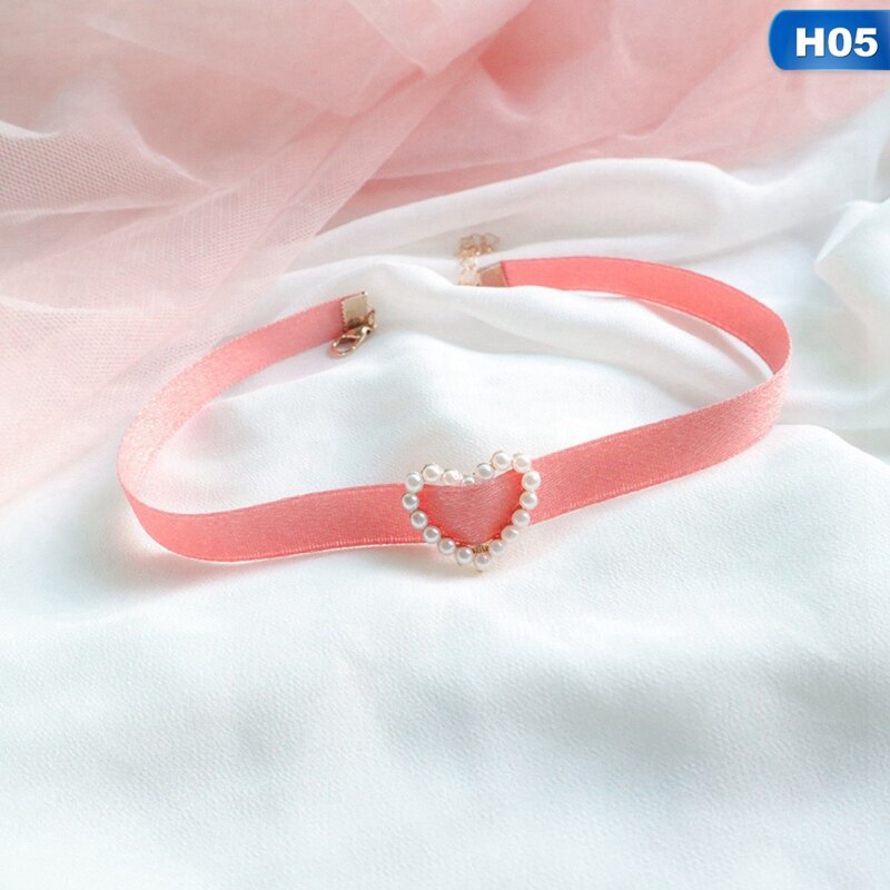 1 Pcs Roze Perzik Hart Hanger Choker Korte Sleutelbeen Kettingen Mode Voor Meisje Leuke Esthetische Jewelrys: H05