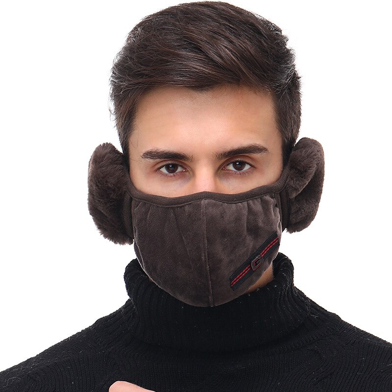Winter Men Earmuff Mouth Cover Outdoor Men Muffler Earmuffs Breathable Windproof Men Riding Face Mouth Ear Warmer Earlap: coffee