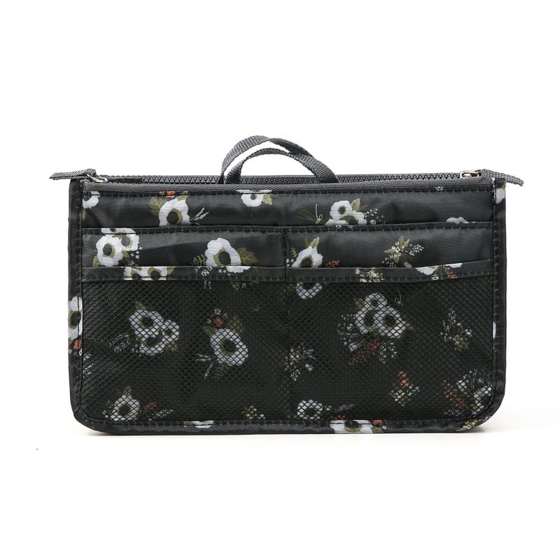 Fudeam Polyester Flamingo Draagbare Cosmetische Tas Vrouwen Multifunctionele Reizen Opslag Organiseren Handtas Make Up Cosmetische Cases: Black Flower