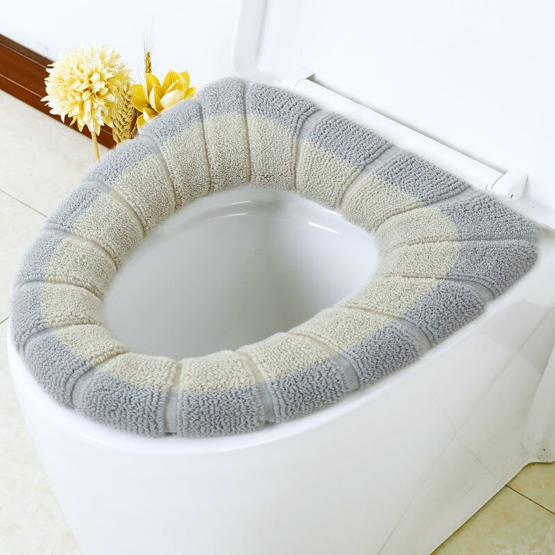 Thickened toilet seat cushion soft and soft acrylic washable cushion household decorative toilet cushion cushion seat cover toil: Gray beige
