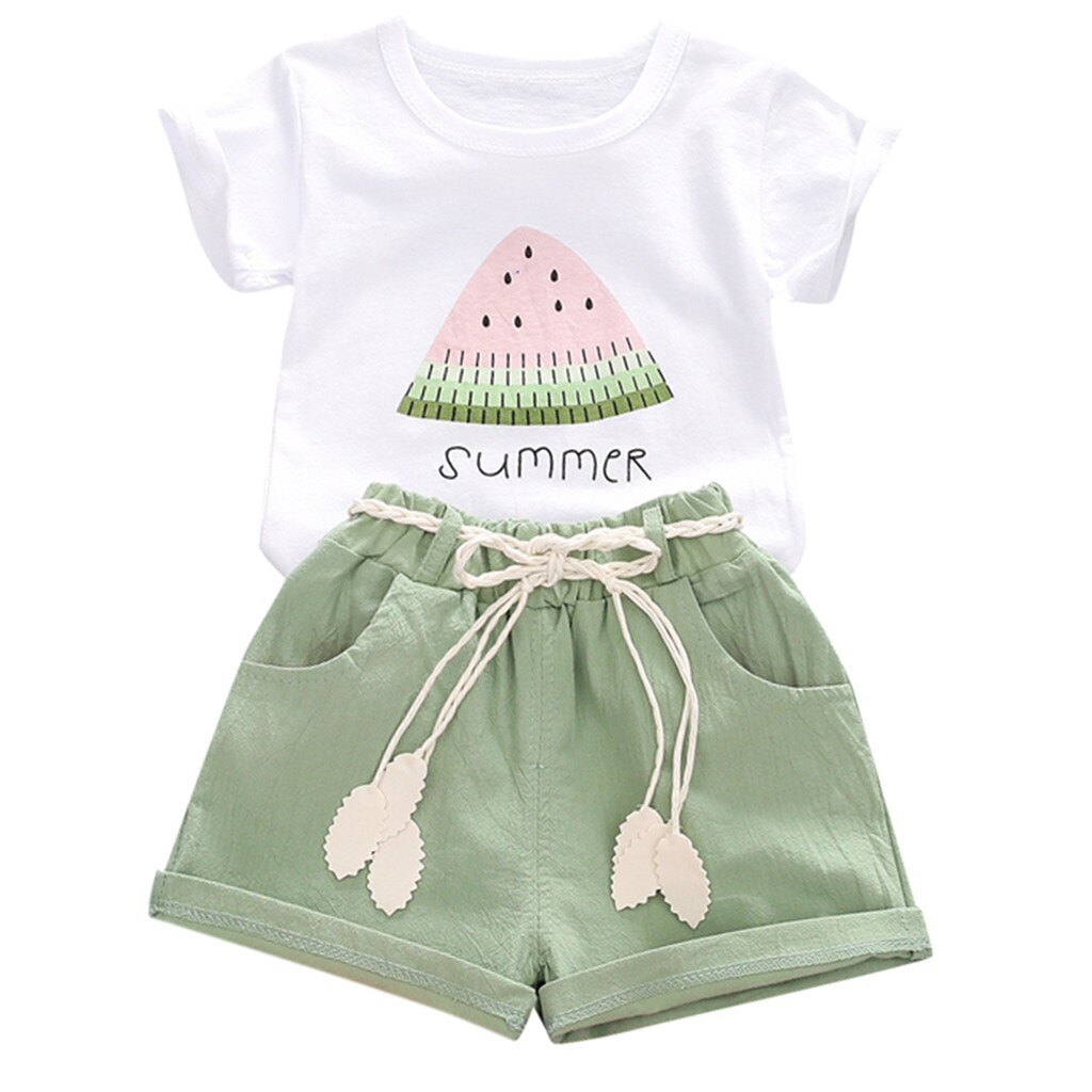 2021 New Summer Toddler Kids Baby Girl anguria lettera stampa top Shorts outfit Set abiti abbigliamento per bambini per ragazze: green / 6-12 Months