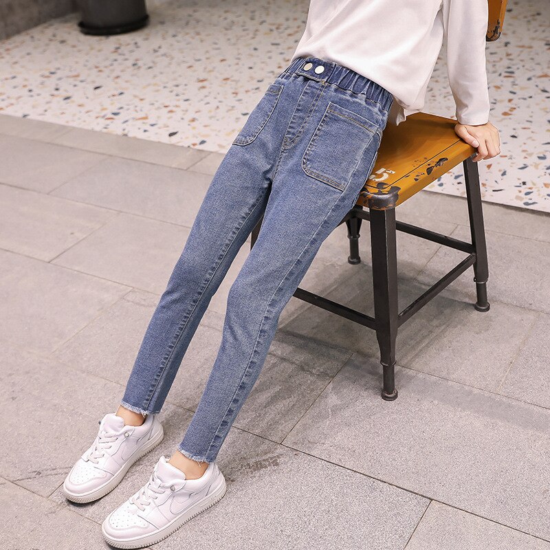 4-12 år piger jeans forår/ efterår børn piger skinny denim bukser børnetøj skole pige casual pencil bukser