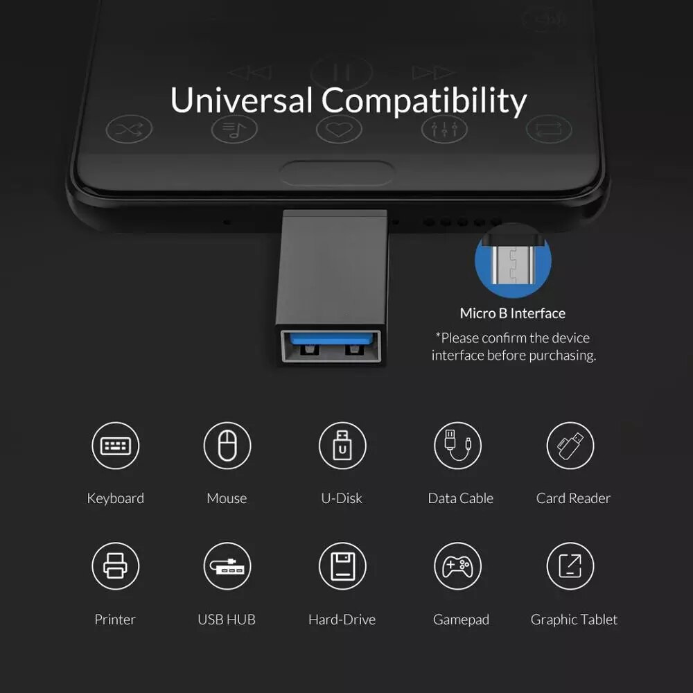 Micro USB a USB, adattatore Micro USB 3.0 OTG On The Go adattatore Micro USB maschio a USB femmina compatibile con Samsung S7 S6 Edge S4