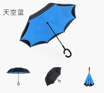 Vindtæt omvendt foldning dobbeltlag omvendt chuva paraply selv stå ud og ud regn beskyttelse c-krog hænder til bil: Hvid