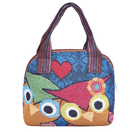 Women Cartoon Canvas Tote Ladies Owl Printing Shopping Bags Feminina Simple Mini Eco Cloth Small Handbags: Beige