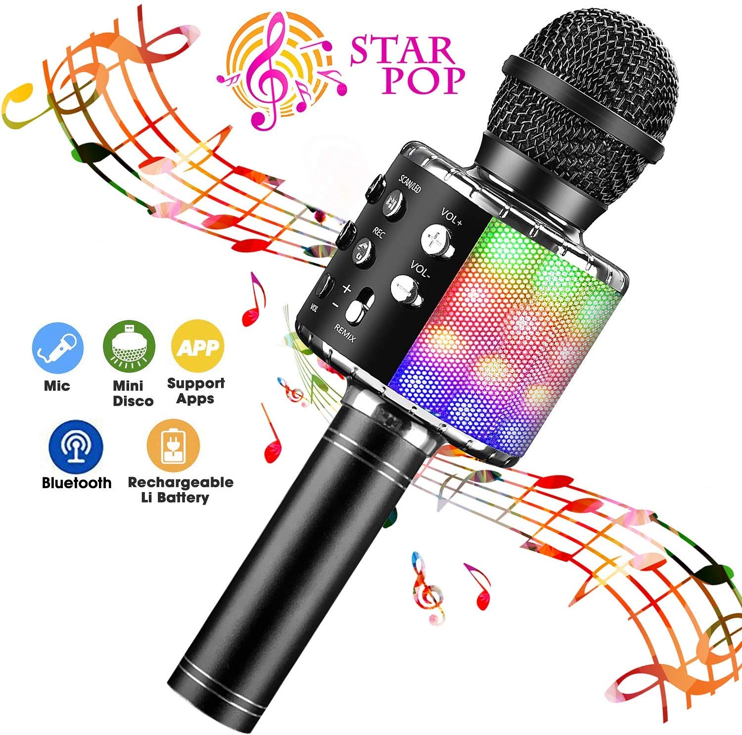 Micrófono de Karaoke Bluetooth 4 en 1 inalámbrico, máquina de altavoz portátil, reproductor de KTV doméstico de mano con función de grabación