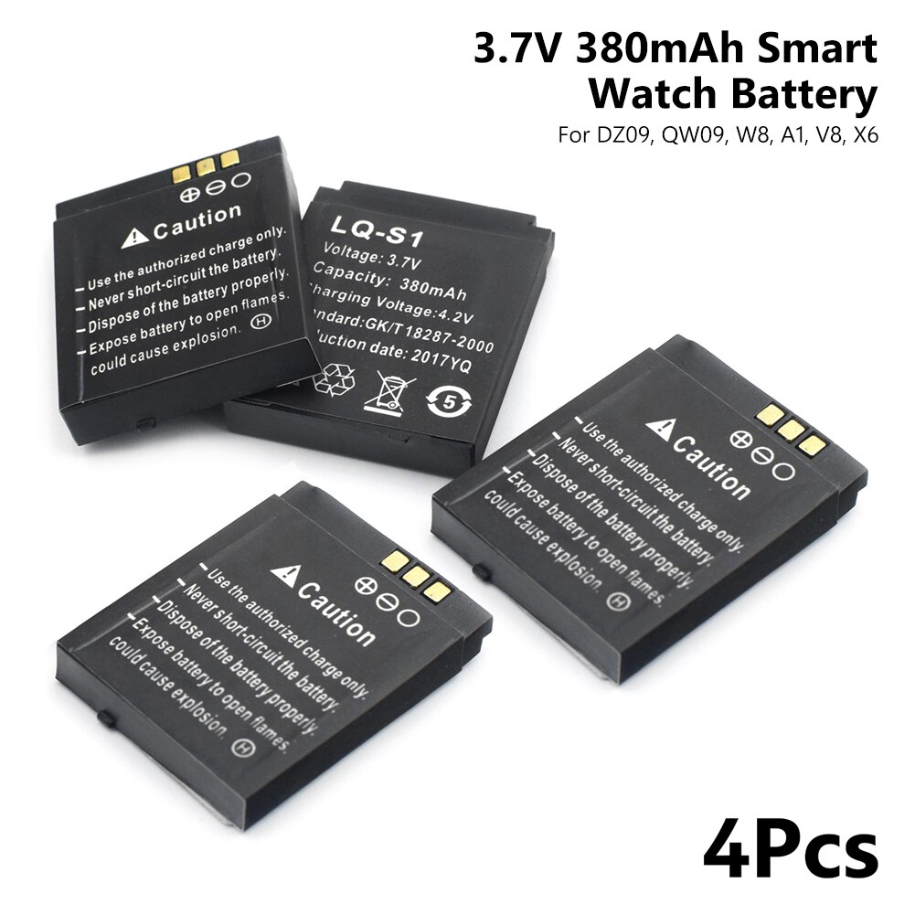 4Pcs 3.7V Oplaadbare Lithium Li Ion Po 380mAh Smartwatch Bateria Vervangen Voor DZ09 QW09 W8 a1 V8 X6 Smart Horloge