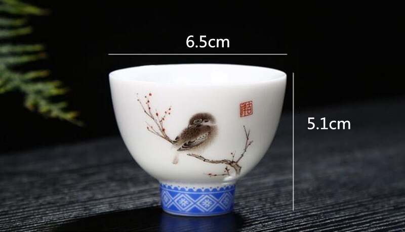Håndtegnet fugl te kop blå og hvid porcelæn kop keramik mønster puer kop personlighed tekop