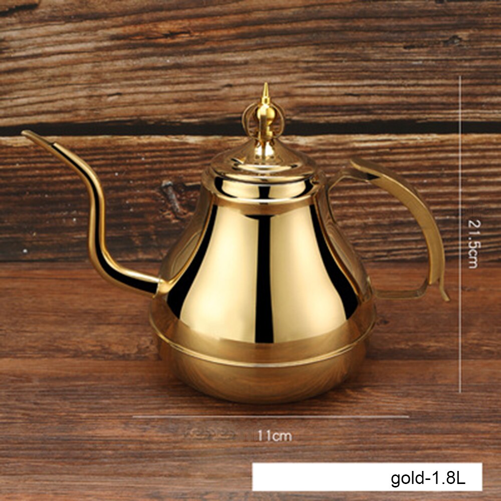 1.2L/1.8L Lange Mond Koffiezetapparaat Roestvrij Stalen Pot Melk Theepot Keuken Tool Percolators Koffie Pot Druk Mini Koffie makers: gold 1.8L