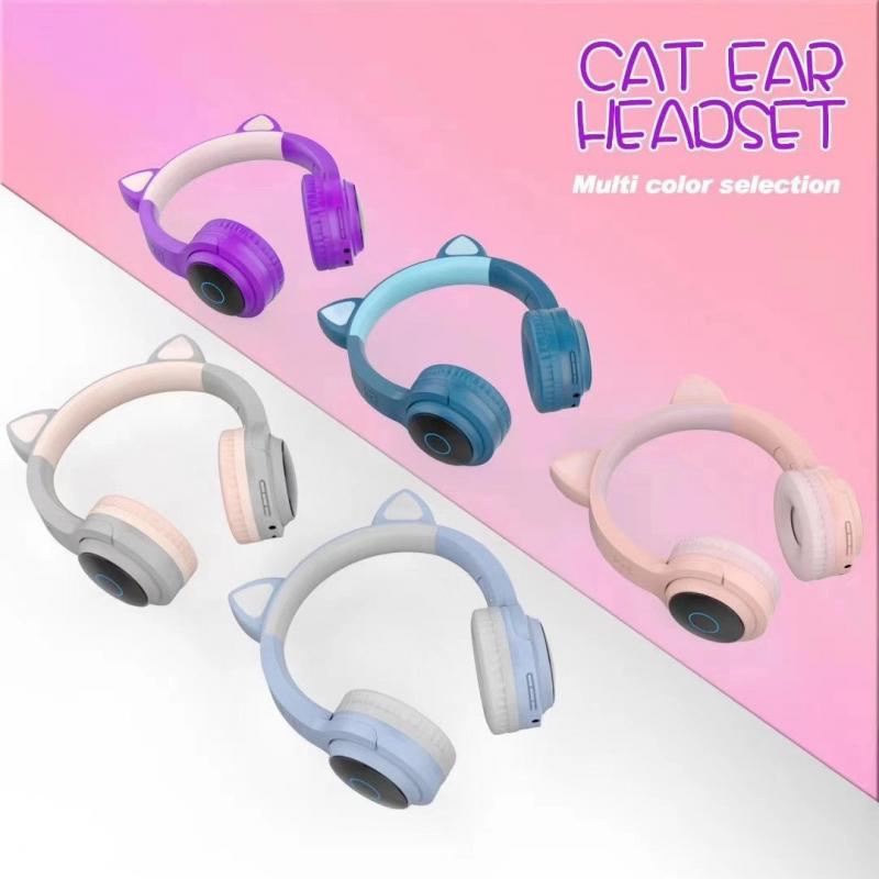 XY-203 Cat Ear Bluetooth 5.0 Headphones LED Light Noise Cancelling Girls Kids Cute Headset Radio Mic Wireless Headphones