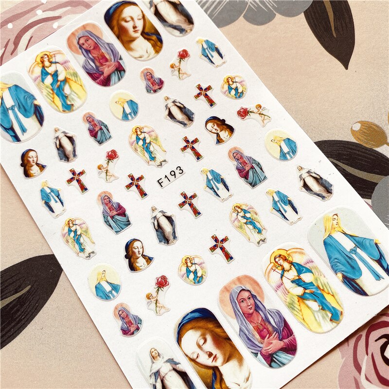 Jésus Christ vierge marie série croix 3D retour colle ongle décalcomanie ongle autocollant décoration ongle art ongle outil ongle ornement: F-193