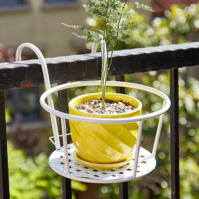 Garten Hängende Pflanze Eisen Gestelle Balkon Runde Blumentopf Gestell Geländer Zaun Anlage Halfter Stehen Fensterbank Bonsai Gestell Ich bin Freien: Weiß