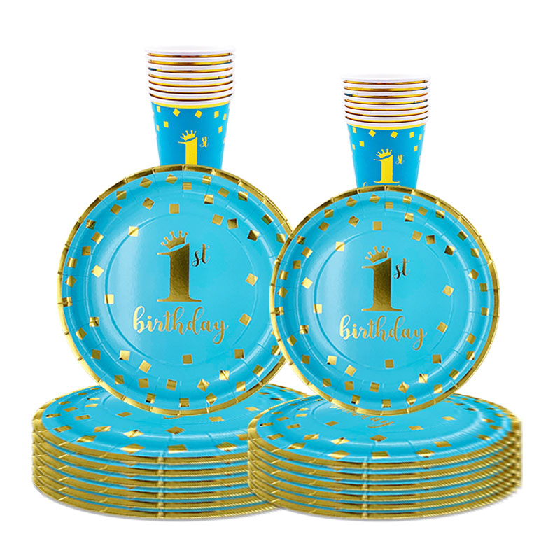 One Year Disposable Tableware 1st Birthday Plates Kids Happy Birthday Banner 1 One Year First Birthday Boy