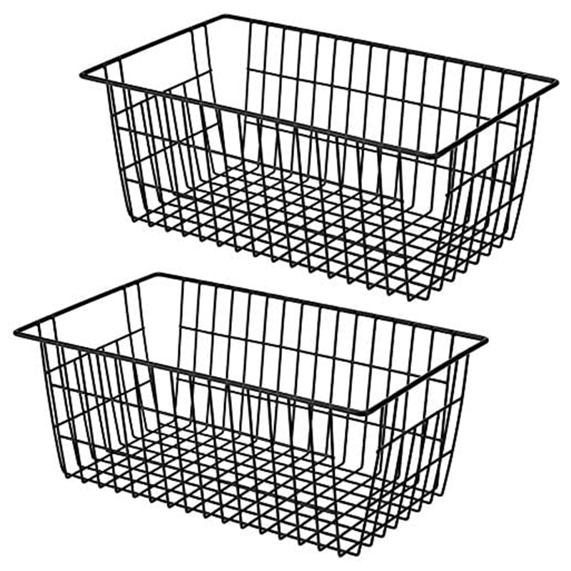 2 Pack Wire Storage Baskets, Farmhouse Metal Wire Basket Freezer Storage Organizer Bins with Handles: black