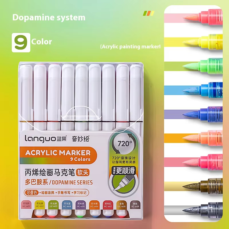 Ensemble de marqueurs en acrylique Languo pour documents empilables, stylos à encre à contrôle intelligent, fournitures d'art, ensemble de pinceaux pour étudiants: Blanc ivoire