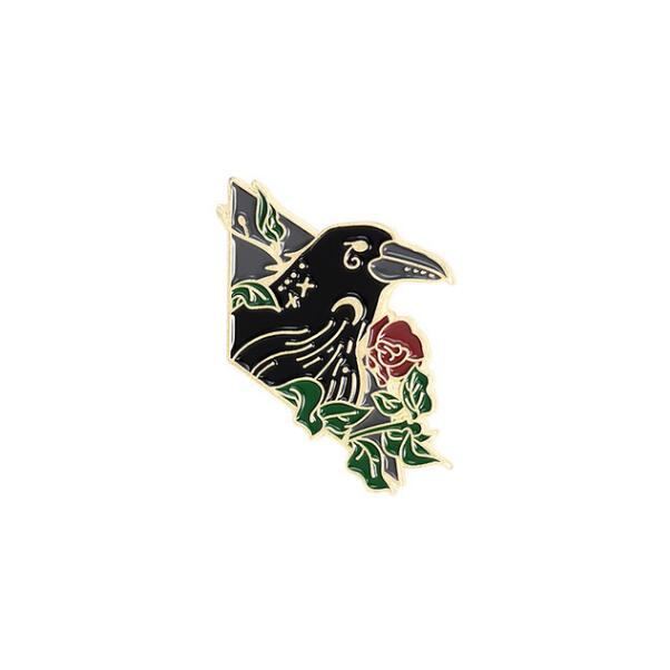 Punk gotisk krage ravn emalje stifter fugl fjer måne blomster brocher taske revers badge smykker til venner børn: Xz1400-4