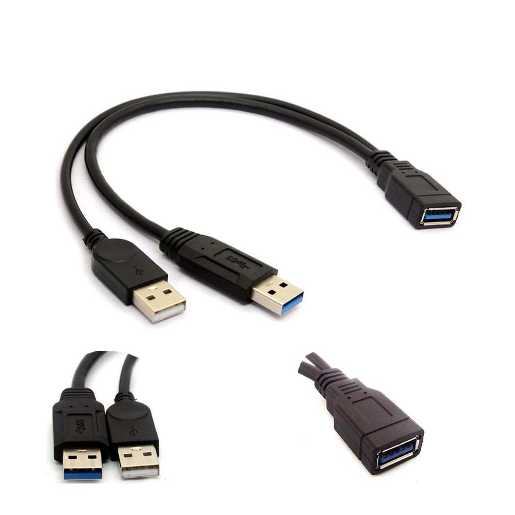 0.3MUSB 3.0 Female to Dual USB Male Extra Power Data Y Extension Splitter Cable Sync USB 3.0 Power Adapter Y cable