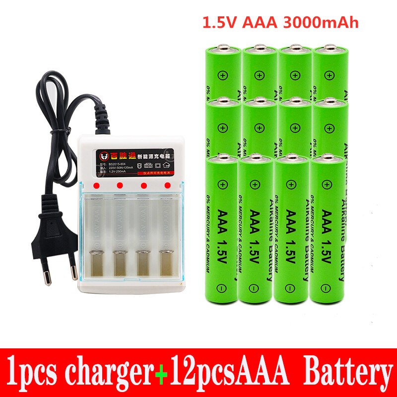 100% AAA battery 3000 mAh rechargeable battery AAA 1.5 V 3000 mAh Rechargeable Alcalinas drummey + charger