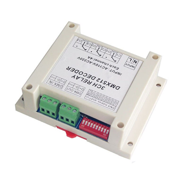 3ch dmx 512 relæ controller ,3ch relæ udgang dmx 512 relæ dekoder , 3 kanal *4a ac110-220v input plast hus