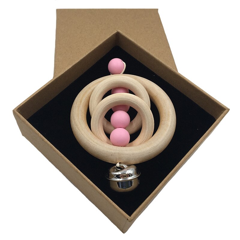 Baby Toys Rattles for Newborns Bed Bell Wooden Ring 0-12 Months Beech 1Pcs Wood Teether Educational Toys for Childrens: Pink-with-box