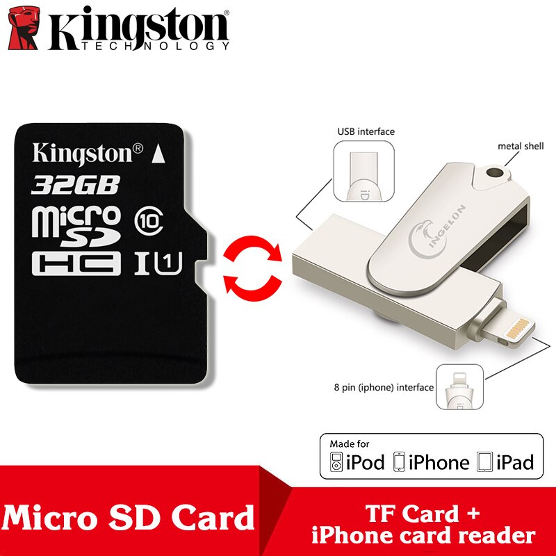 Kingston Microsd 8gb 16gb 32gb 64gb 128gb 256gb Memory Card Class 10 SDHC TF Card With Card Adapter/Reader for iphone&Laptop: TF32-R005-Reader