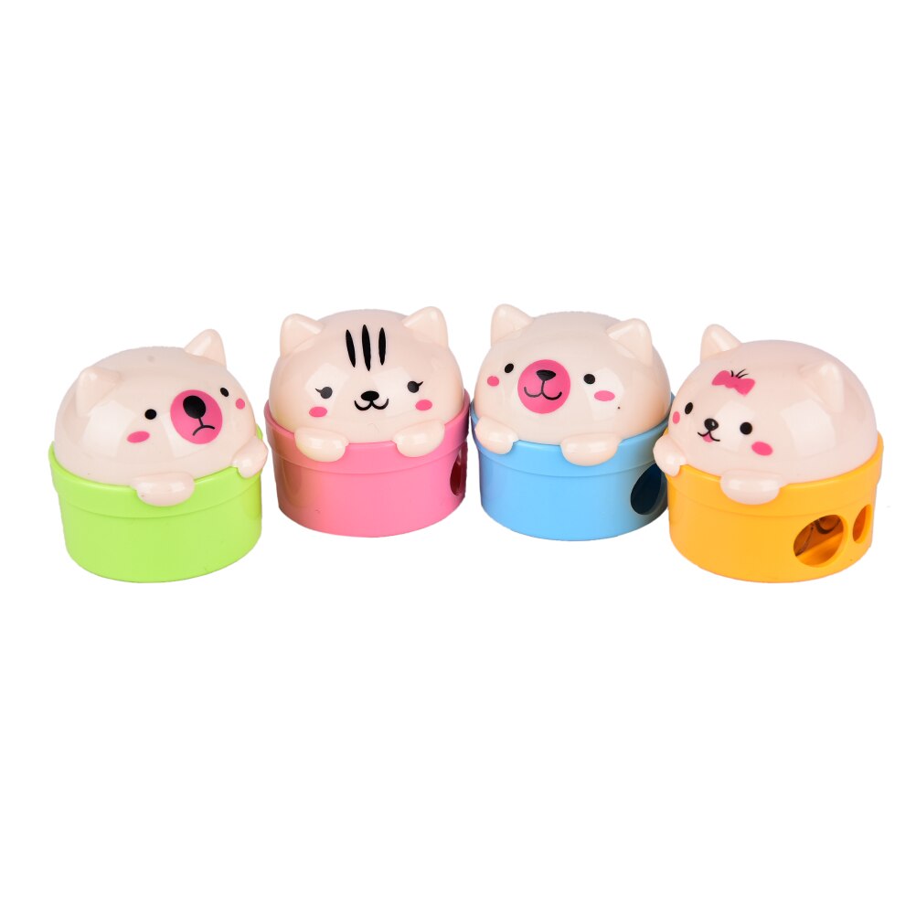 1PCS Novelty Double Holes Pencil Sharpener Cat and Bear Plastic Pencil Sharpener Pencil Cutter Knife School Student Supplies
