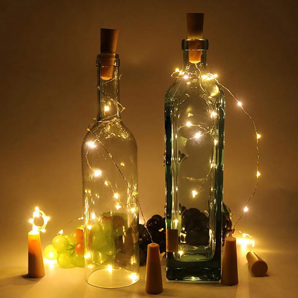 Batterij Aangedreven Guirlande Wijn Fles Verlichting Met Kurk 2M 20Leds Koperdraad Kleurrijke Fairy Lights String Voor Party bruiloft Decor