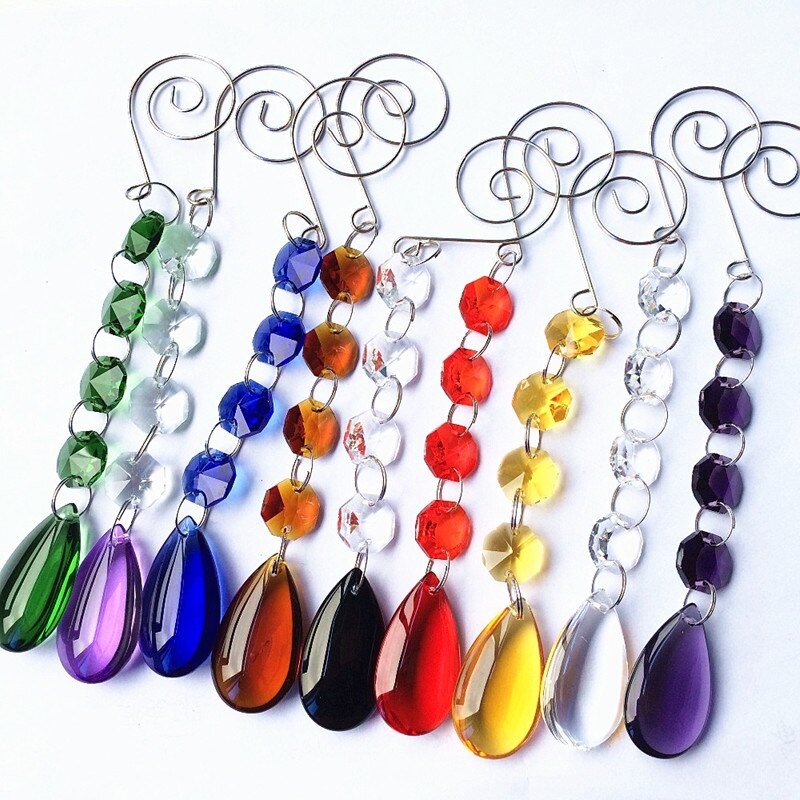 Beste prijs 10pcs mixcolor Crystal glazen Kralen Strengen Met Glas Water Voor kroonluchters onderdelen Kerstboom hangen hanger