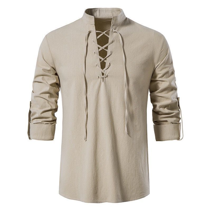 Abiti medievali Costumi cosplay rinascimentali Pirata vichingo Top Camicie Camicetta casual Con lacci Belli uomini Halloween Dress Up: L / Beige