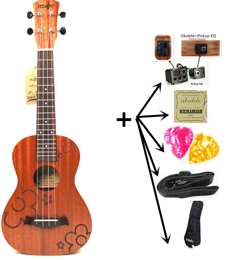 21" Ukulele 4 strings Sapele Acoustic Small guitar Rosewood Fretboard Electric Ukulele with Pickup EQ Musical Instrument guitare