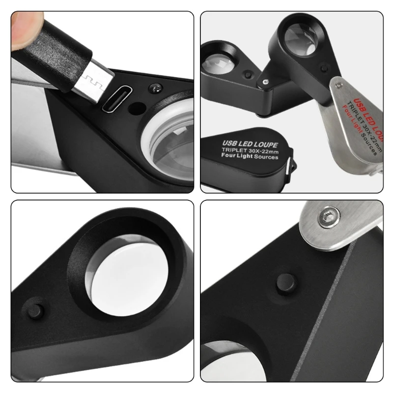 Glas 10X/20X/30X Loep Lens Inspectie Vergrootglas Handheld Vergrootglas Met Led Licht Voor Postzegels H4GE