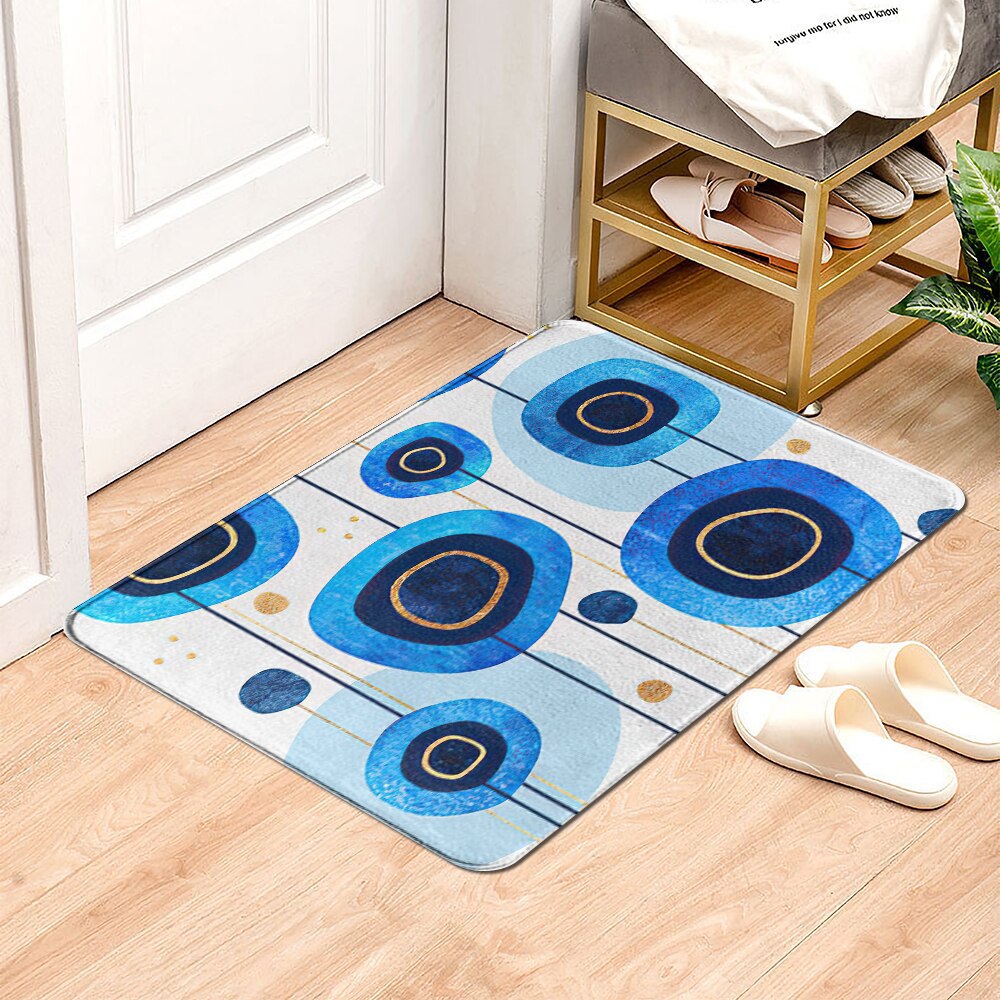 Felpudo de mármol azul para baño, alfombra rectangular suave para cocina, hogar, sencilla, absorbente de flores, tapete para puerta
