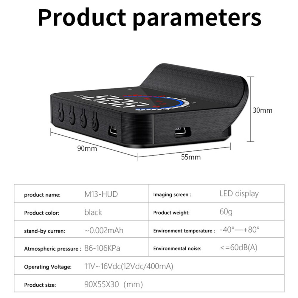Projecteur de pare-brise avec affichage tête haute HUD pour voiture, horloge numérique de vitesse, avertissement de survitesse, mesure du kilométrage pour véhicules