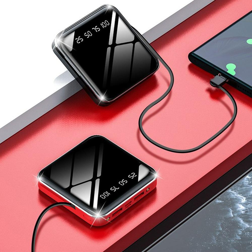 10000 mah powerbank met kabel, snel opladen, digitaal display, mini-spiegel powerbank 20000 3 in 1 externe batterij, powerbank