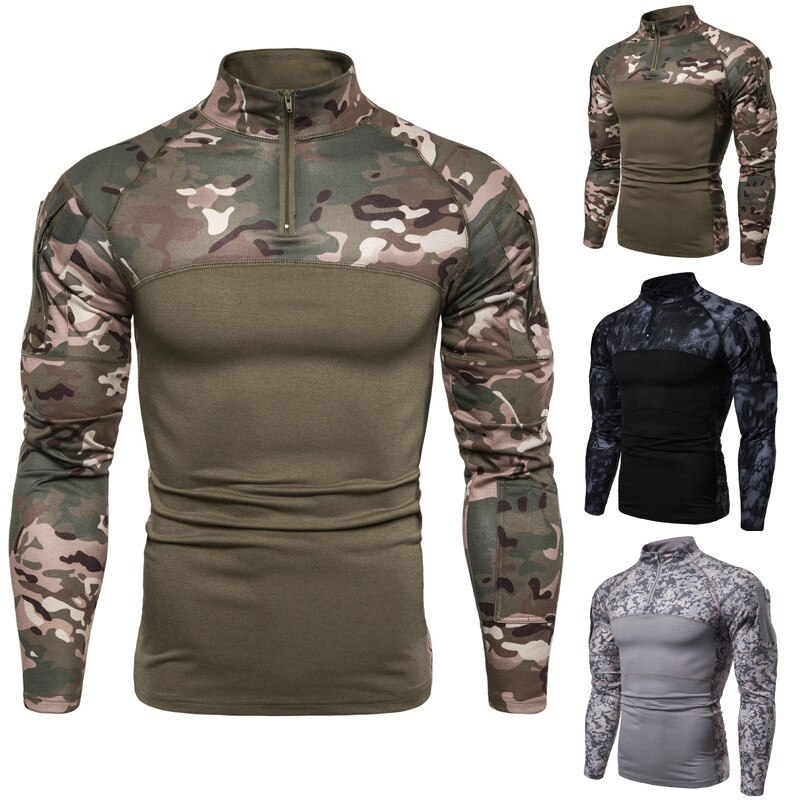 Training Anzug Plus Größe Camouflage Lange-ärmeln T-shirt Muskel Mann Outdoor Fitness Stretch Strumpfhosen Gym Kleidung Bodybuilding