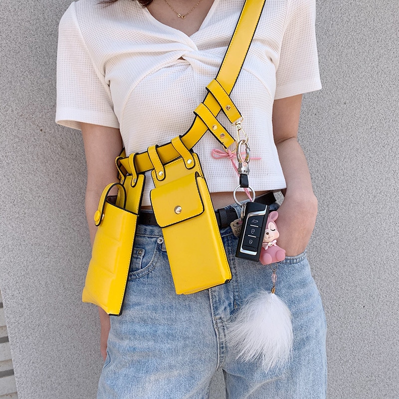 Women Waist Bag Leather Waist Belt Bag Crossbody Chest Bags Girl Fanny Pack Small Phone Pack shoulder strap Packs