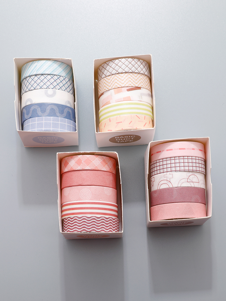Juego de cintas Washi de 5 uds., cinta adhesiva básica, diario, papelería japonesa, Washitape para álbum de recortes diario, cinta adhesiva decorativa