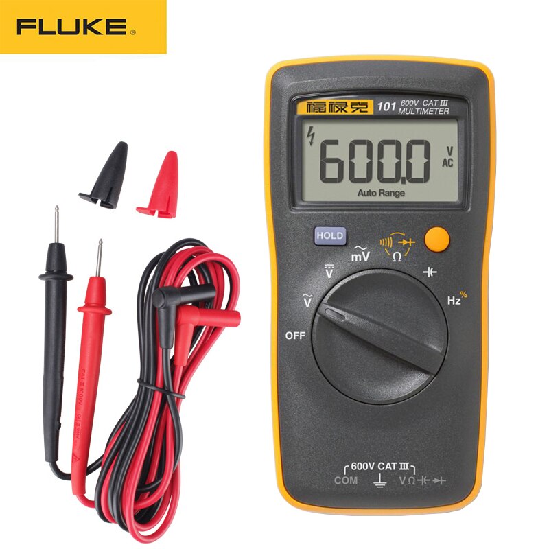 Fluke-Mini multímetro Digital de bolsillo para AC/DC, 101, básico, tamaño de Palma, rango automático, capacitancia de resistencia de voltaje