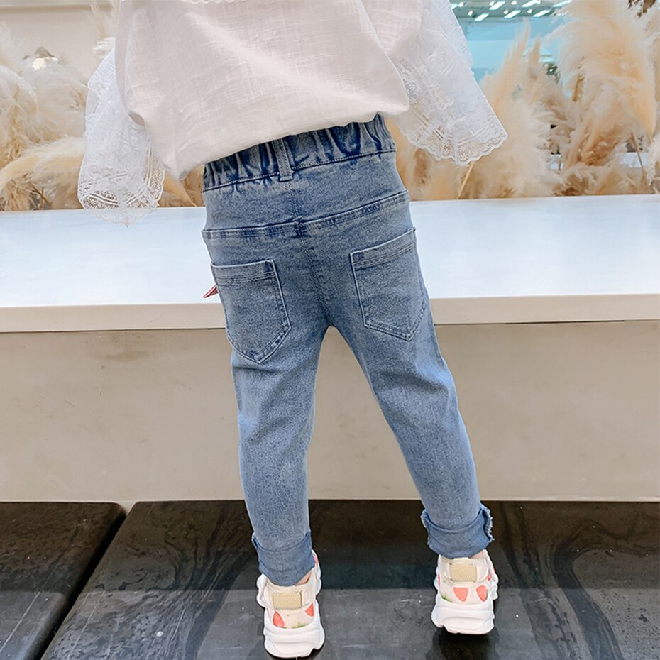 Baby Jeans Boog Peuter Meisje Jeans Bloemmotief Jeans Meisjes Lente Herfst Baby Meisje Kleding Casual Stijl