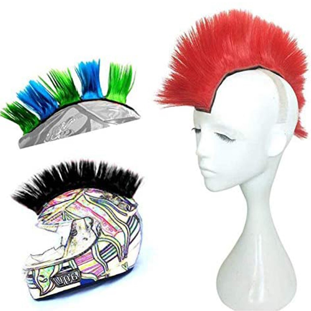Pelucas sintéticas universales para bicicleta, casco reutilizable de moto, Hawks Mohawk, accesorios de carreras para exteriores, pegatina para el pelo, color sólido