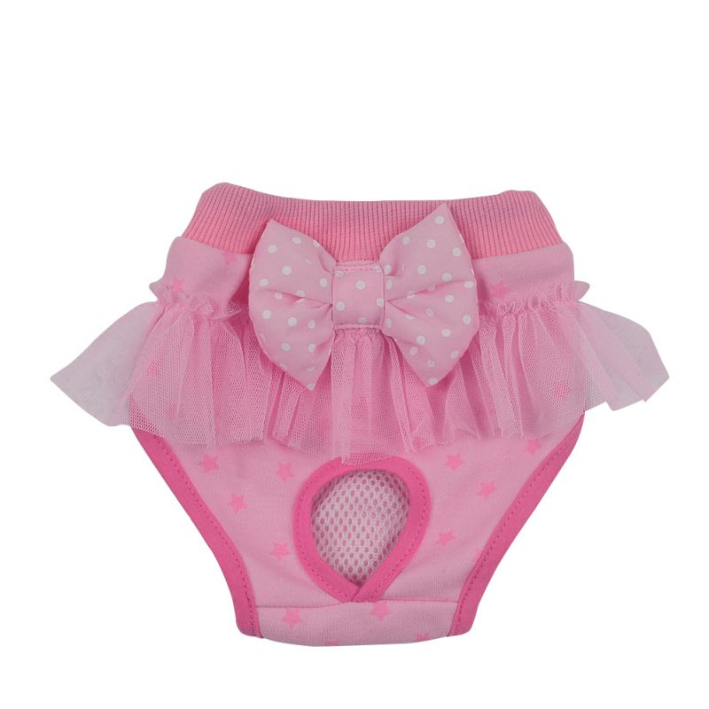 Bow pantalones cortos higiénicos sanitarios para mascotas ropa interior mezcla de algodón bragas fisiológicas calzoncillos para perros gatos: Rosa / XL