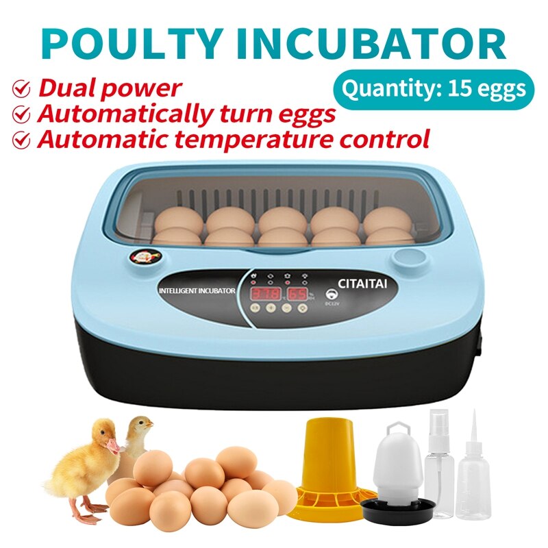 15 Egg Incubator Fully Automatic Hatching Machine Coop Poultry Farm Chicken Goose Duck Quail Eggs Incubator Bird Feeder Hatcher