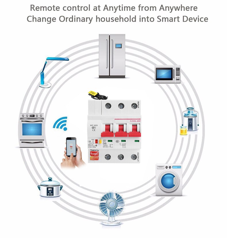 Tuya Smart Stroomonderbreker 63A 1P/2P/3P/4P Wifi Smart Circuit Breaker automatische Schakelaar Overbelasting Kortsluiting Alexa