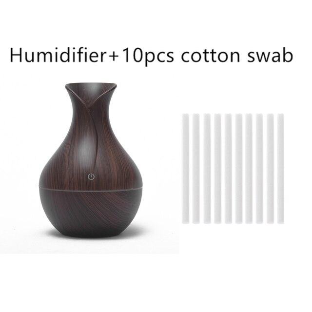 Mini Electric Air Humidifier USB Ultrasonic Aroma Essential Oil Diffuser Wood Grain Cool Mist Maker LED Light For Home Office: S10